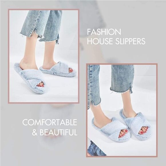 FamiPort crisscross soft cozy fluffy indoor/outdoor slippers - Picture 2 of 12